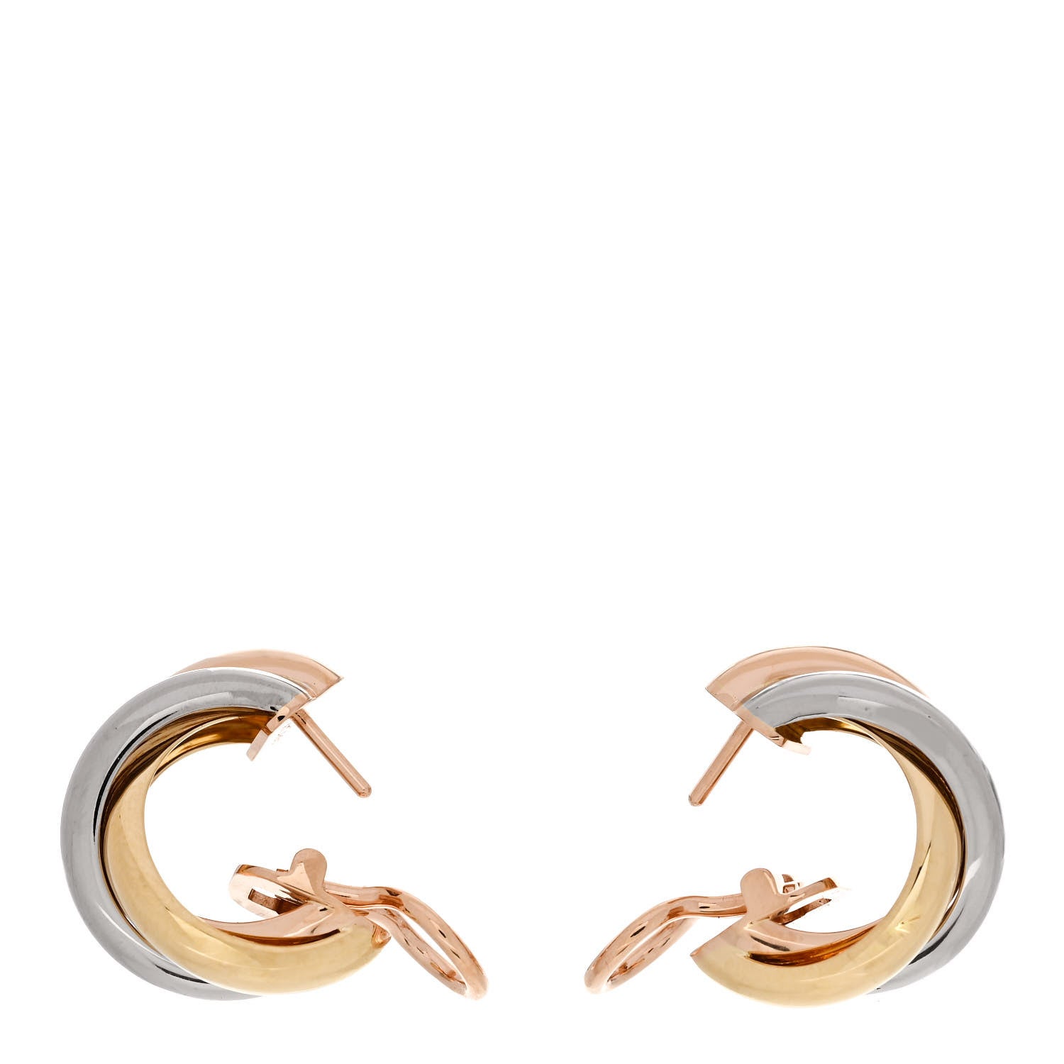 Cartier 18K Pink Yellow White Gold Classic Trinity Hoop Earrings 3 of 6
