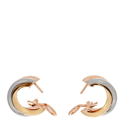 Cartier 18K Pink Yellow White Gold Classic Trinity Hoop Earrings 3 of 6