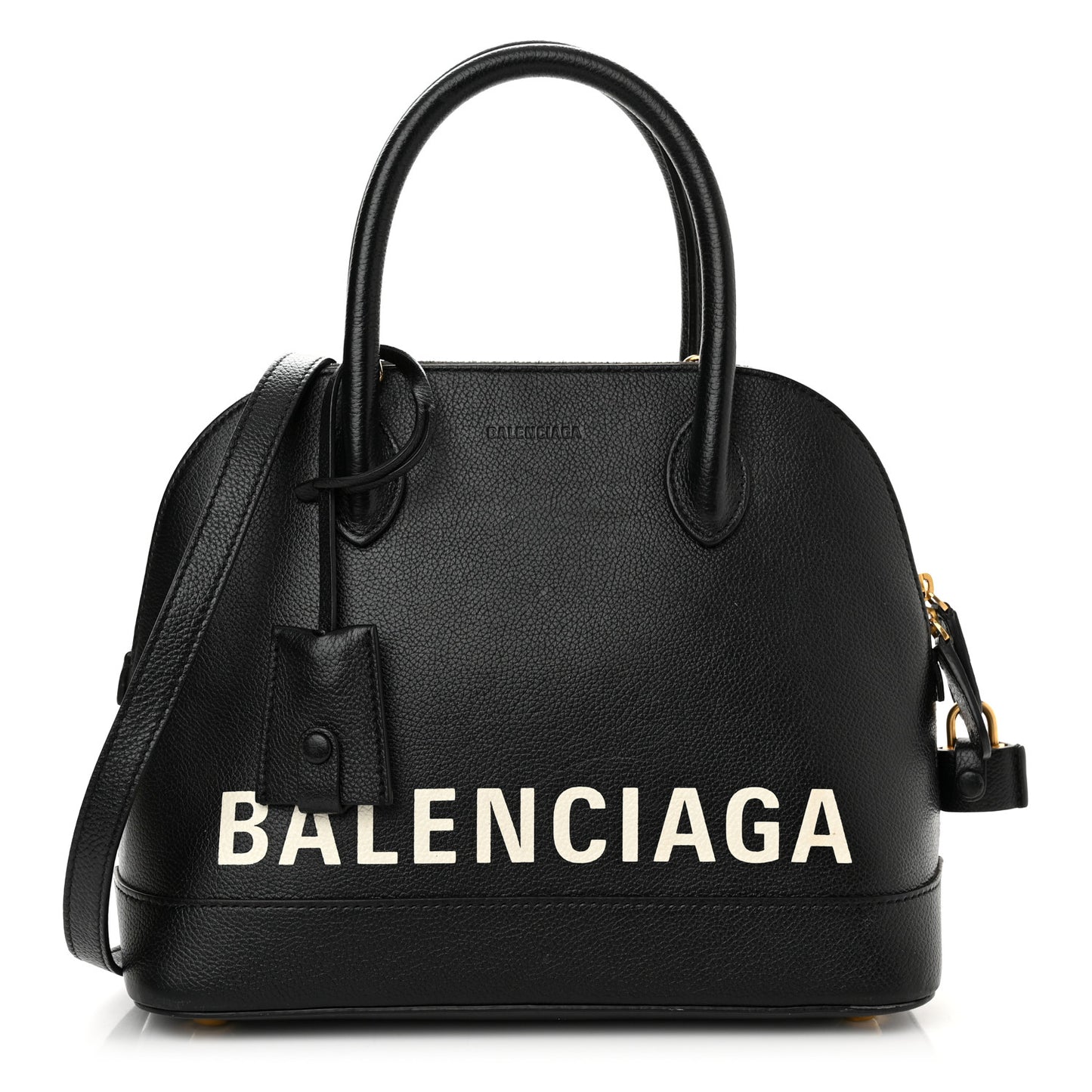 Grained Calfskin Logo S Ville Top Handle Bag Black White
