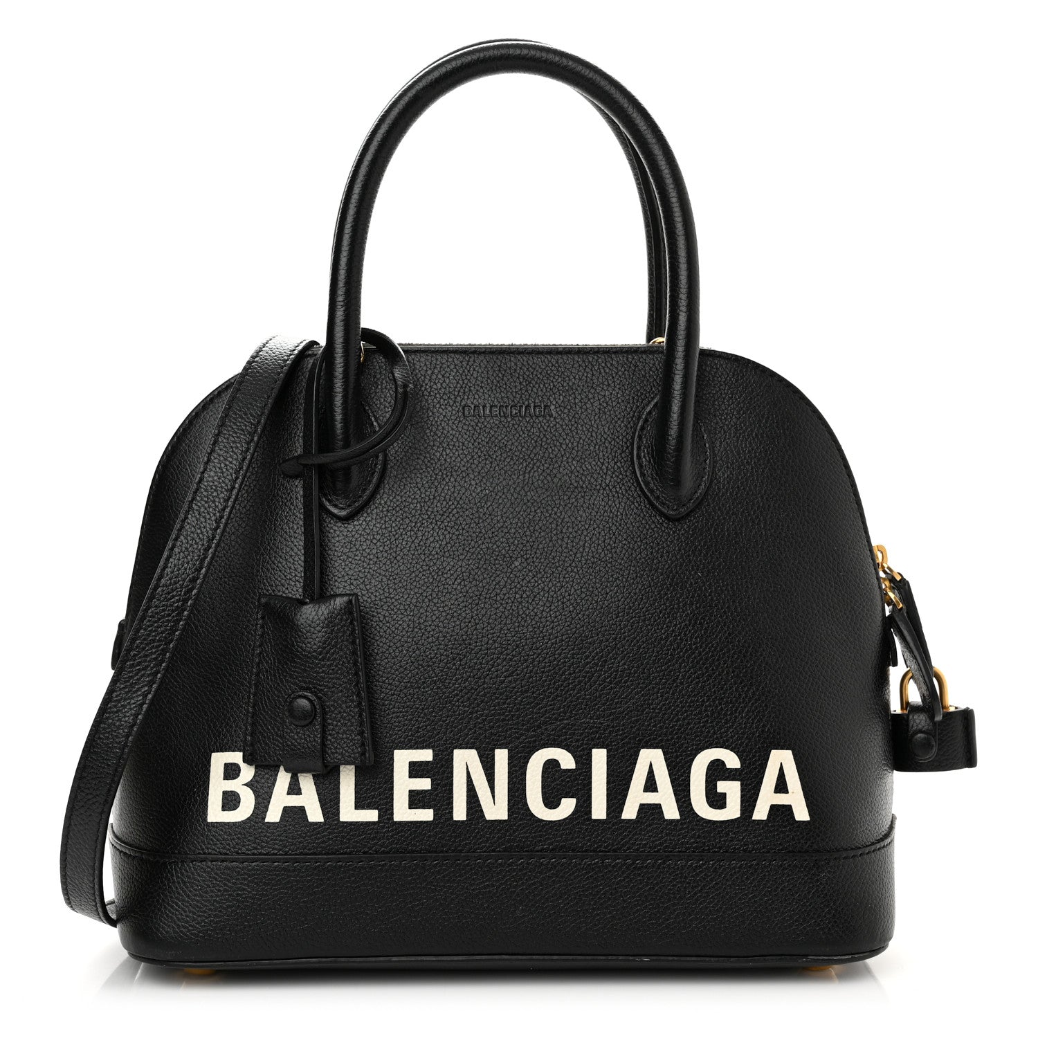 Balenciaga Grained Calfskin Logo S Ville Top Handle Bag Black White 1 of 15