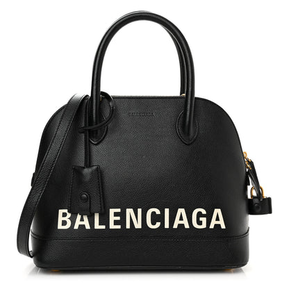 Balenciaga Grained Calfskin Logo S Ville Top Handle Bag Black White 1 of 15