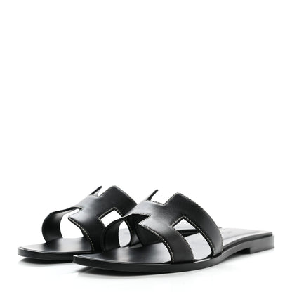 Hermes Box Calfskin Oran Sandals 36 Black 3 of 9