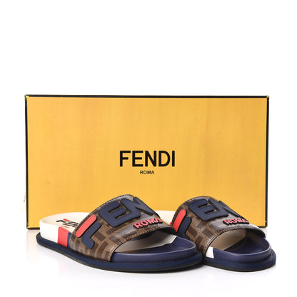 Fendi X FILA Glazed Fabric Calfskin FF 1974 Mania Slide Sandals 35 Mogano Panna Blueberry Caipiroska 9 of 9