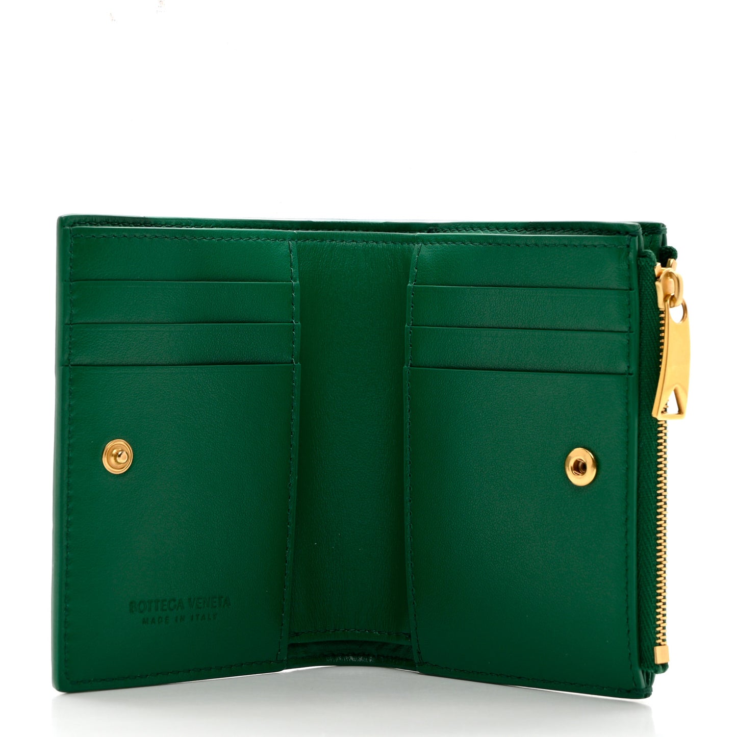 Nappa Intrecciato Bifold Zip Wallet Racing Green