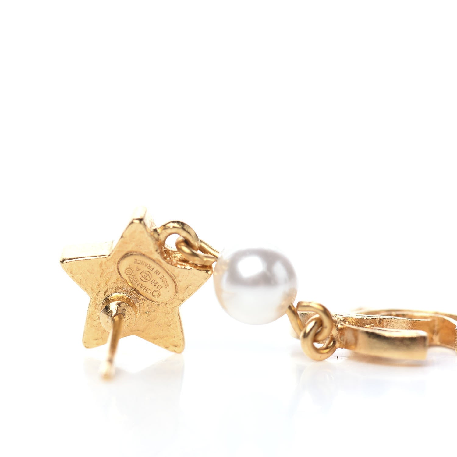 Chanel Crystal Pearl CC Star Drop Earrings Gold 4 of 5
