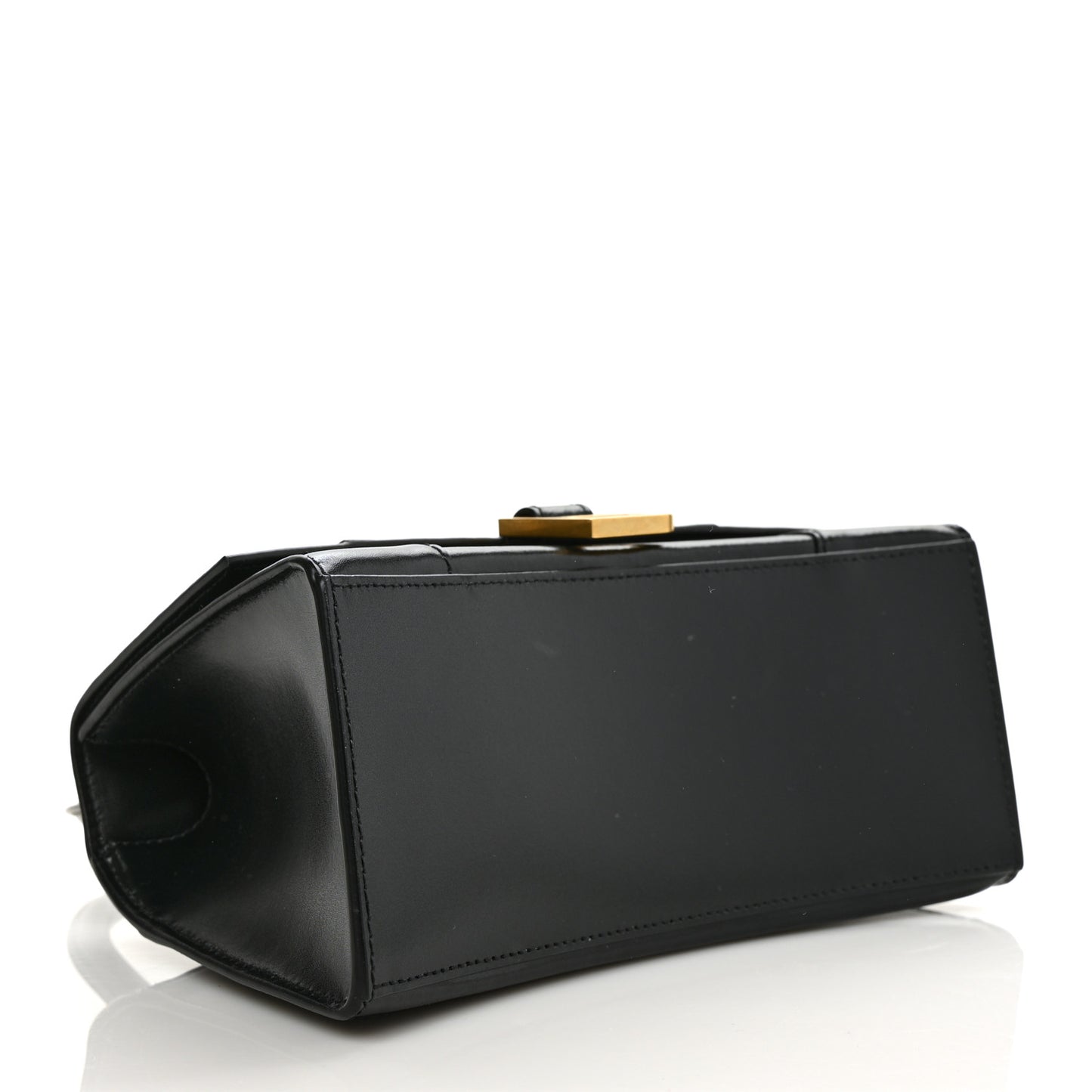 Shiny Box Calfskin Small Hourglass Top Handle Bag Black