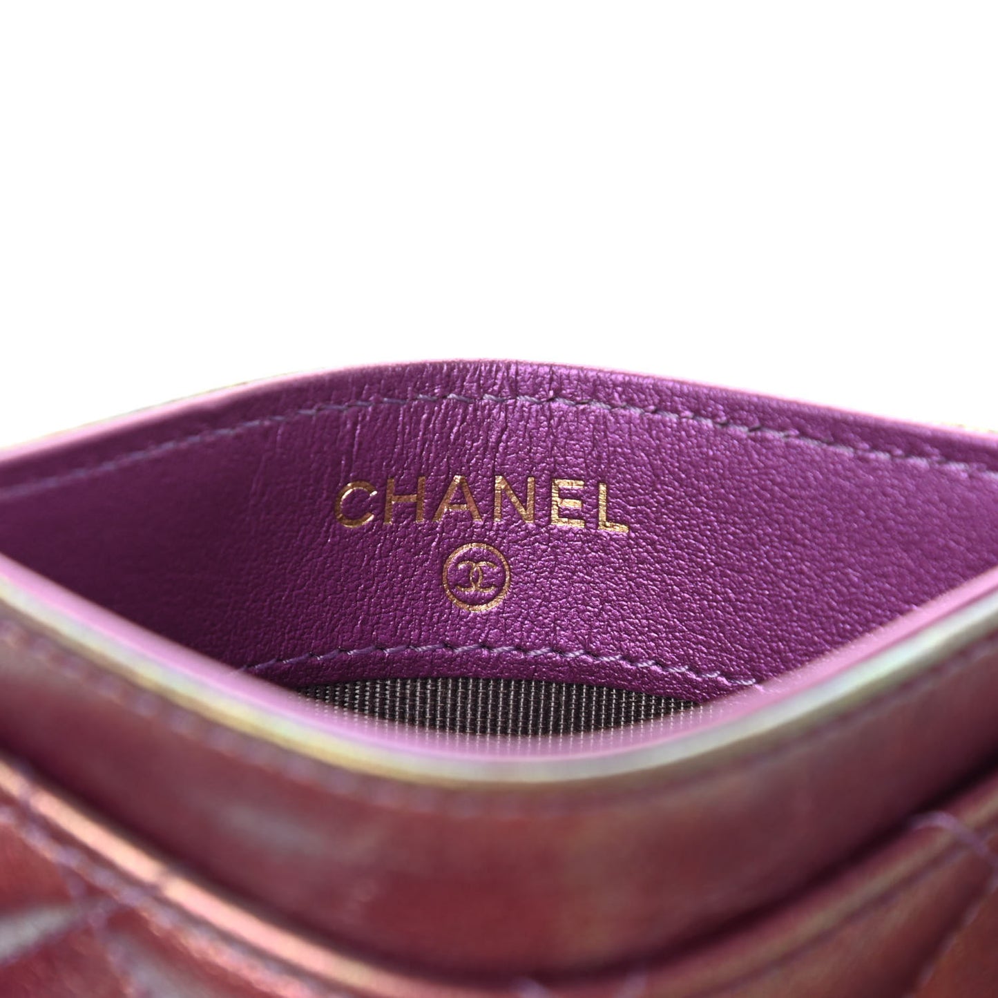 Iridescent Lambskin Quilted Card Holder Purple