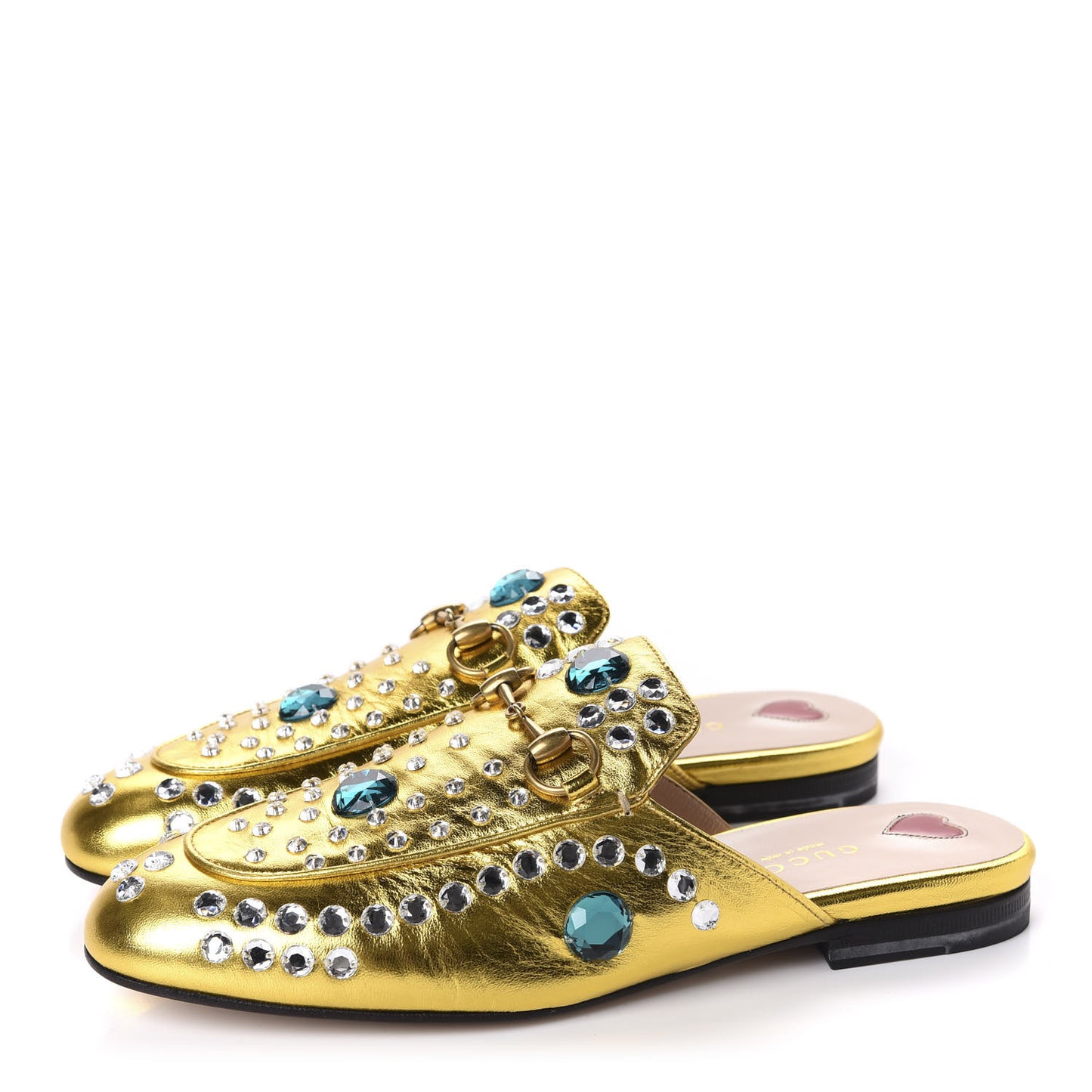 Metallic Nappa Crystal Womens Princetown Slippers 36.5 Gold