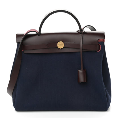 Hermes Toile Militaire Vache Hunter Herbag Zip Retourne 31 PM Rouge Sellier Bleu Marine 3 of 12