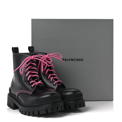 Balenciaga Calfskin Womens Strike 20mm Lace Up Boots 39 Black Fluo Pink 9 of 9