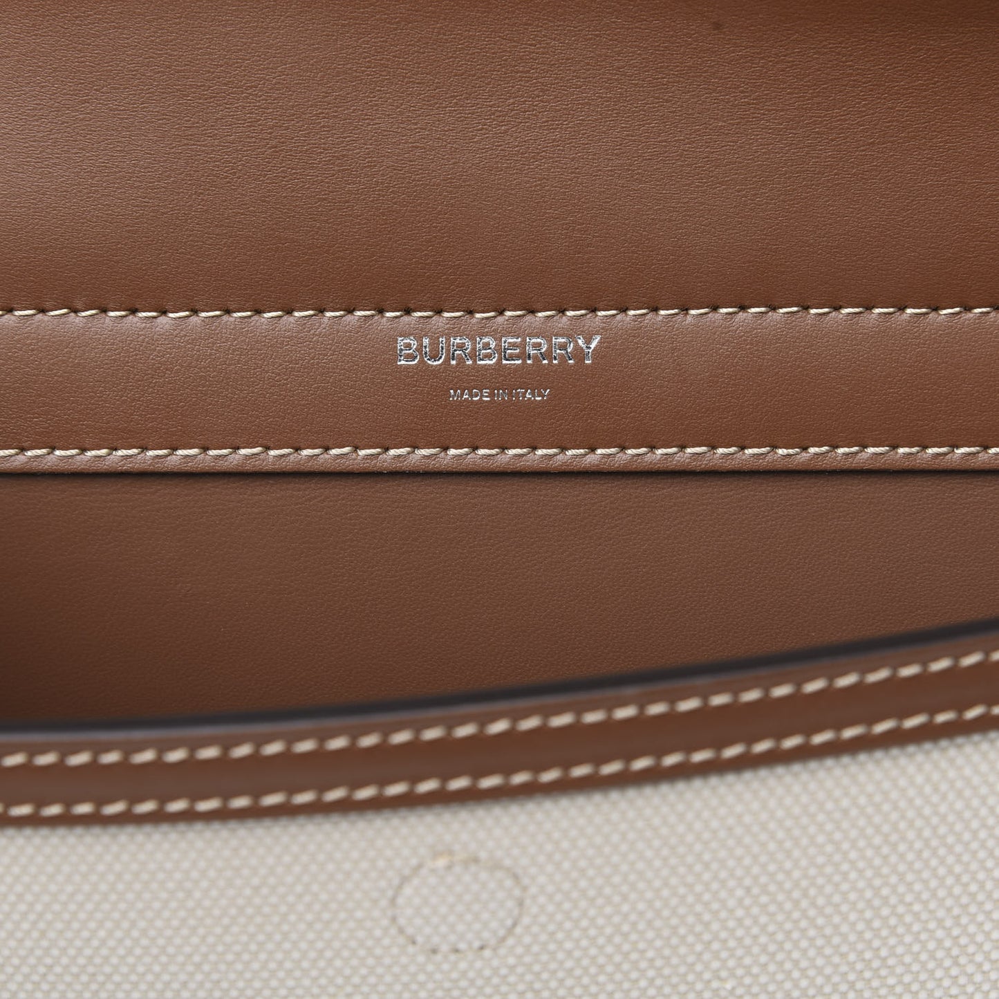 Smooth Calfskin Canvas Horseferry Print Small Title Bag with Pocket Natural Malt Brown