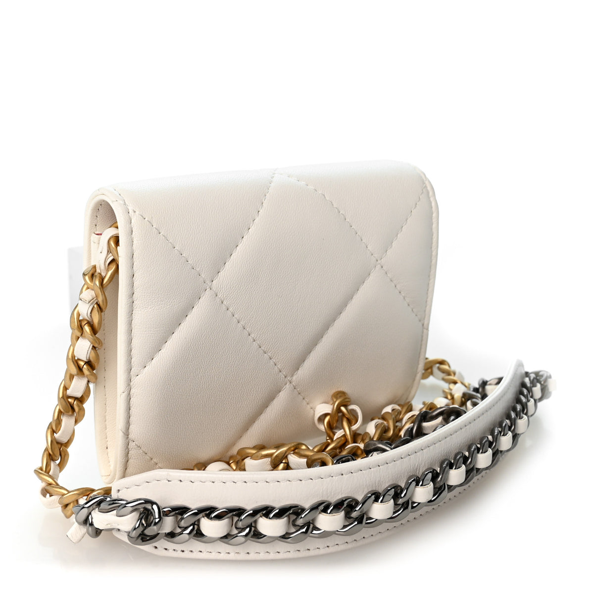 Chanel Lambskin Quilted Chanel 19 Flap Coin Purse With Chain White 3 of 11