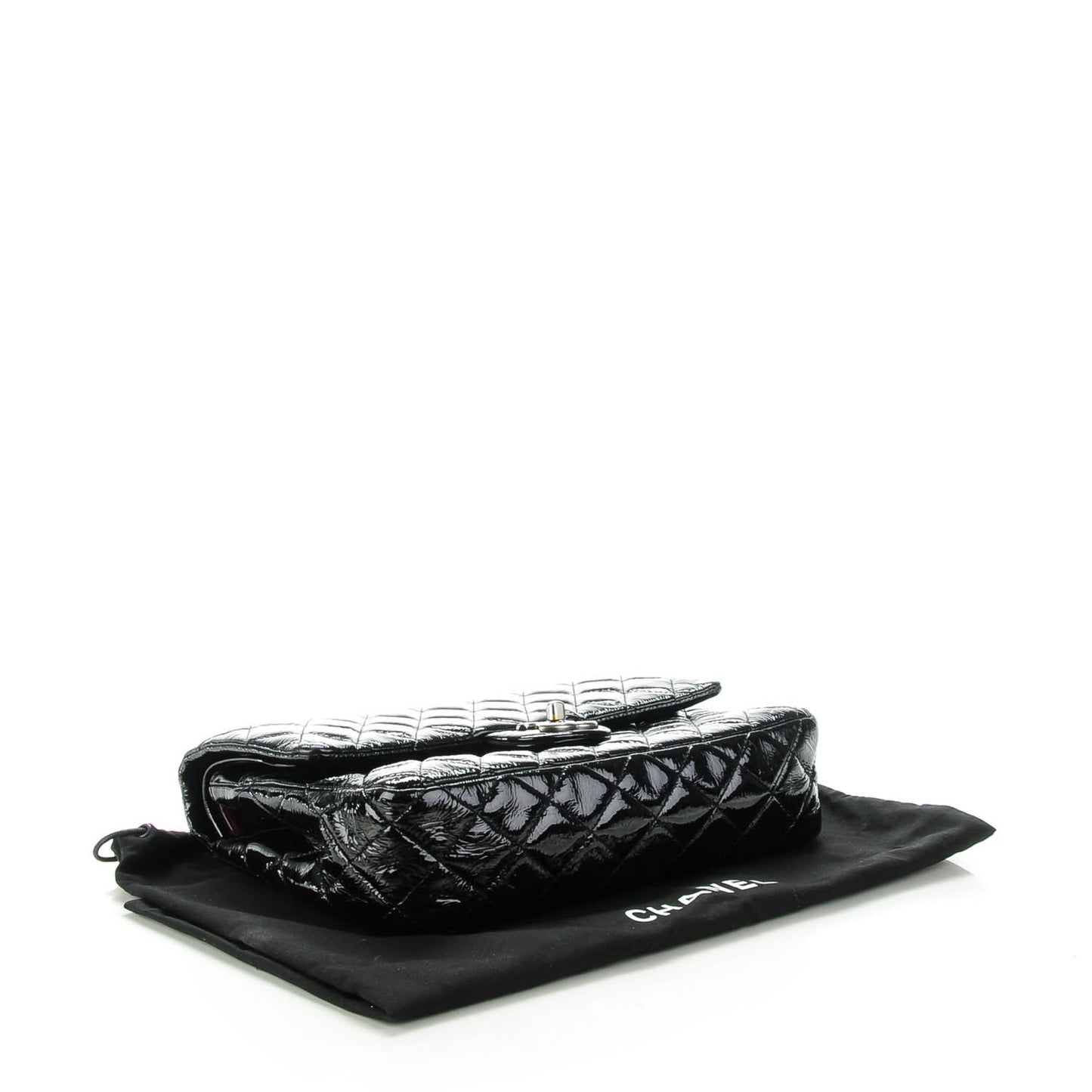Distressed Patent Quilted Medium Double Flap Black
