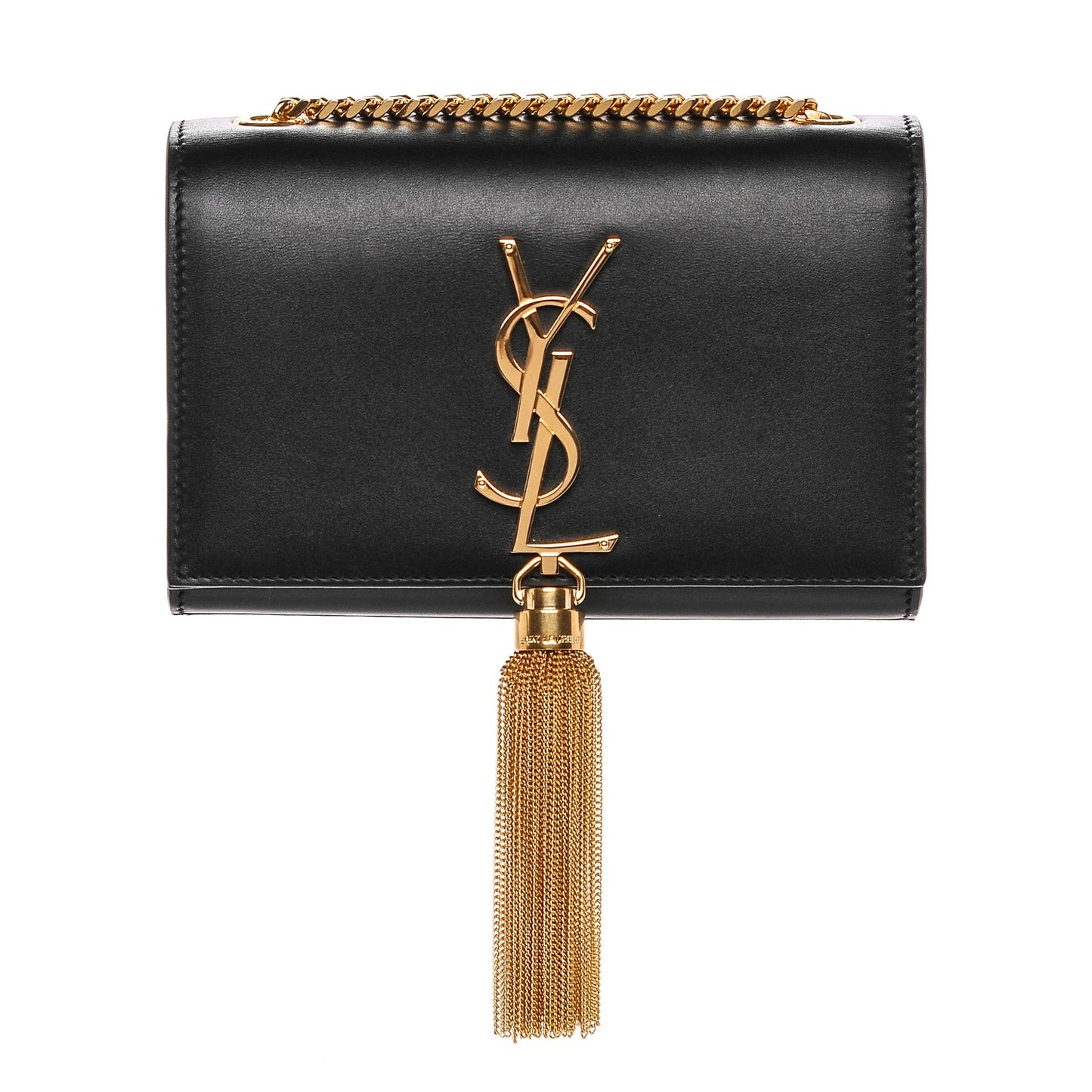 Calfskin Small Classic Monogram Kate Tassel Satchel Black