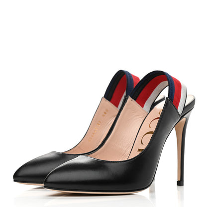 Gucci Malaga Kid Web Sylvie High Heel Slingback Pumps 37 Black 3 of 10