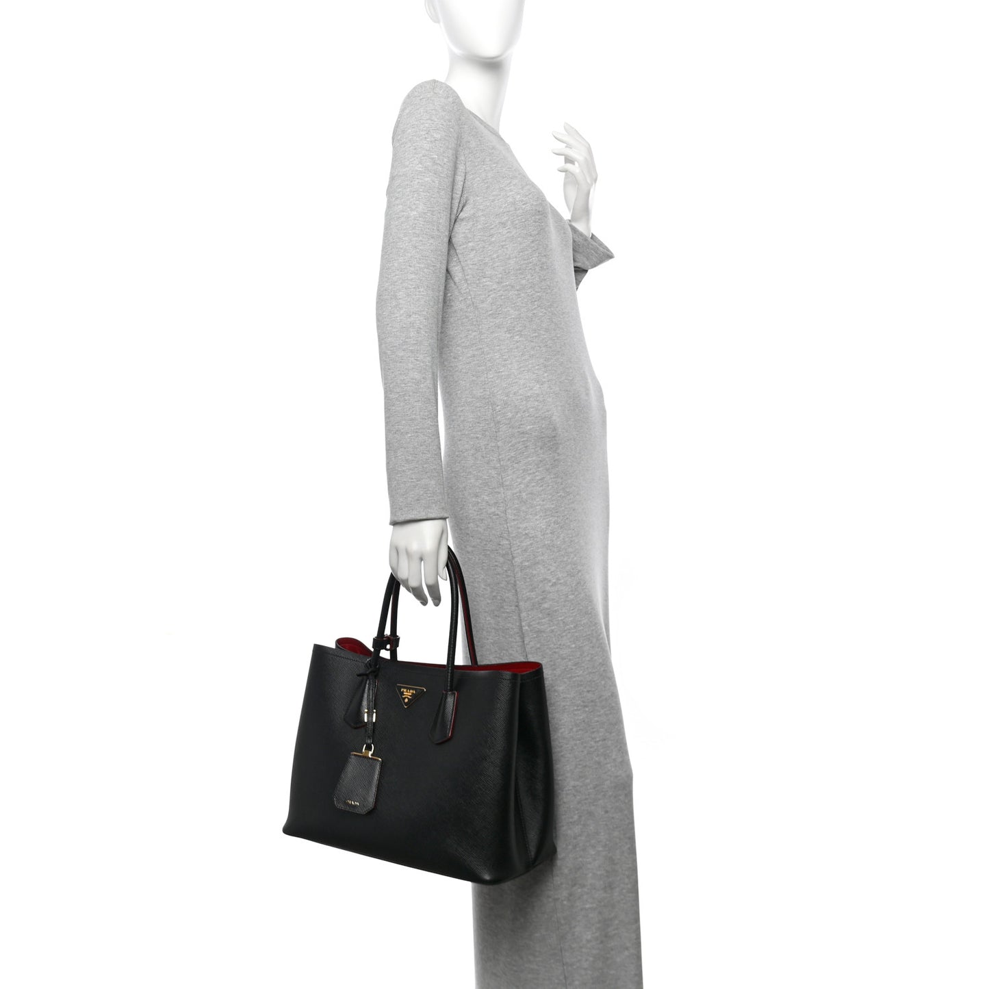 Saffiano Cuir Medium Double Bag Black Fuoco