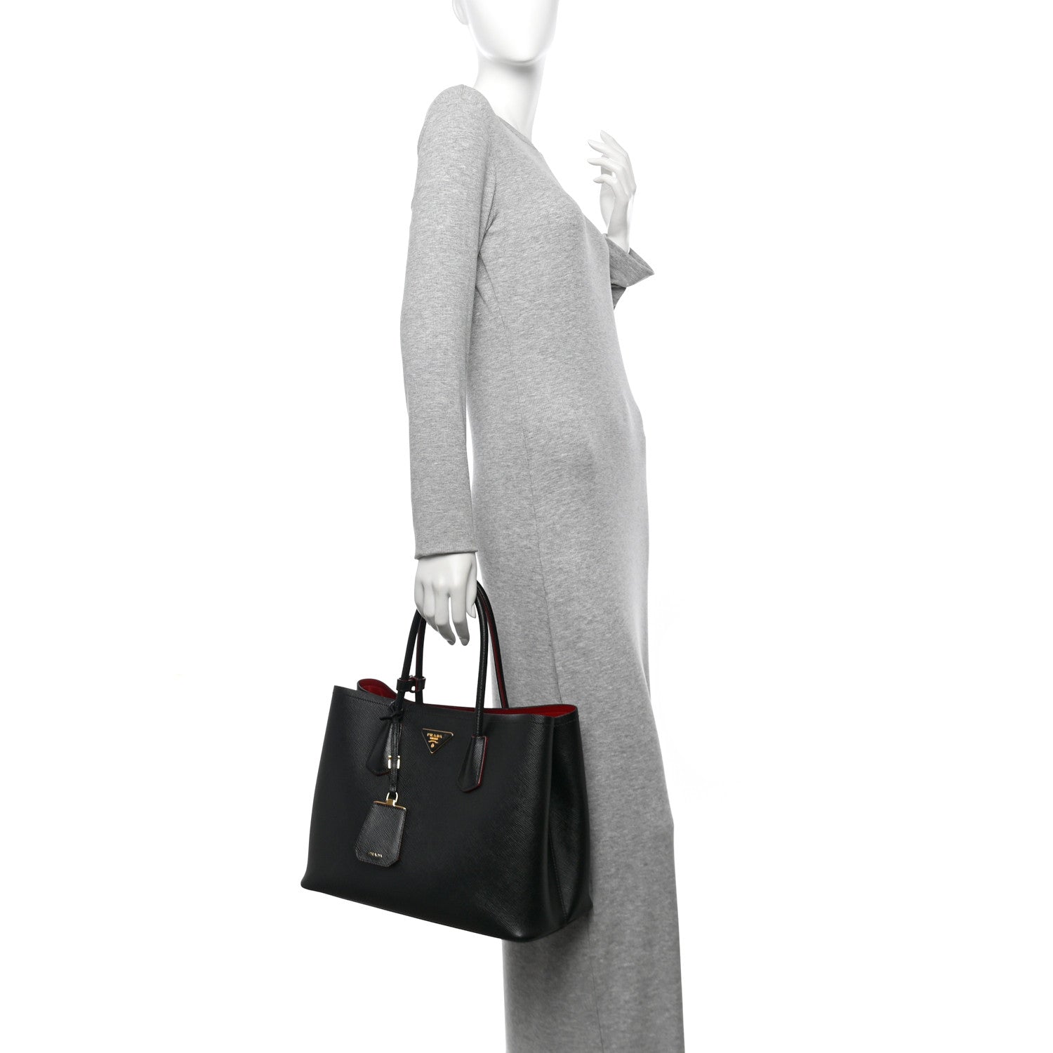 Prada Saffiano Cuir Medium Double Bag Black Fuoco 2 of 13