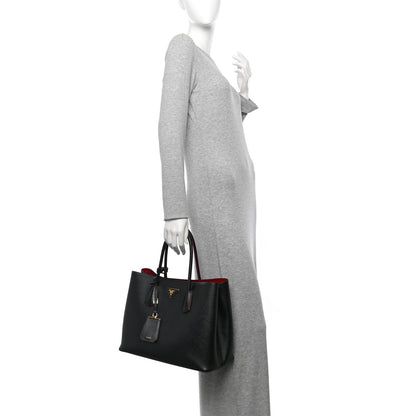 Prada Saffiano Cuir Medium Double Bag Black Fuoco 2 of 13
