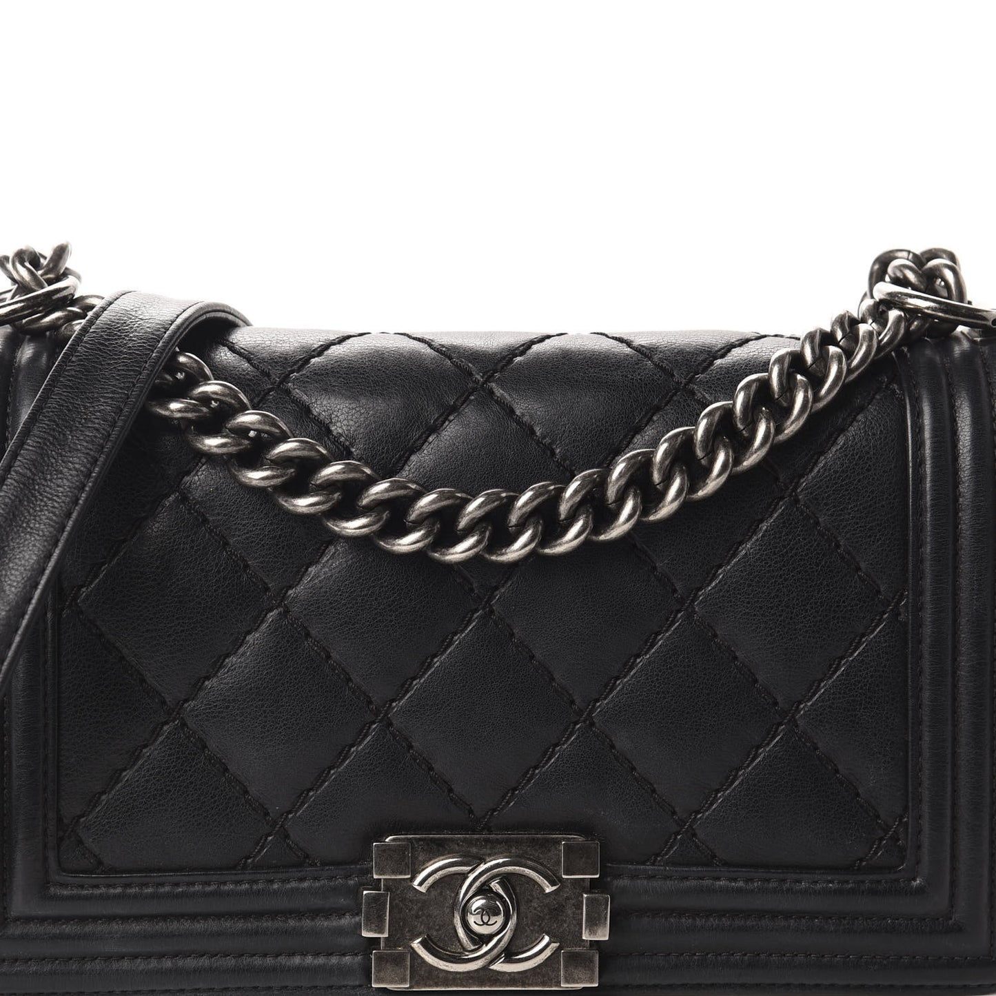 Calfskin Double Stitch Medium Boy Flap Black