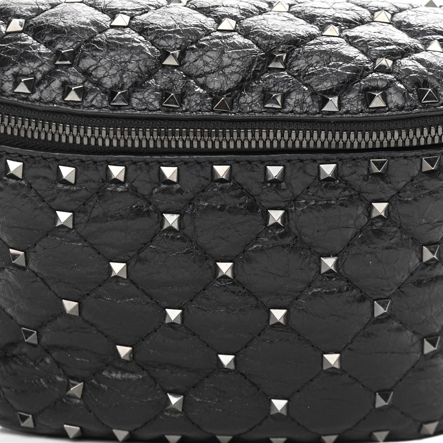 Craquele Nappa Rockstud Spike Belt Bag 85 Black