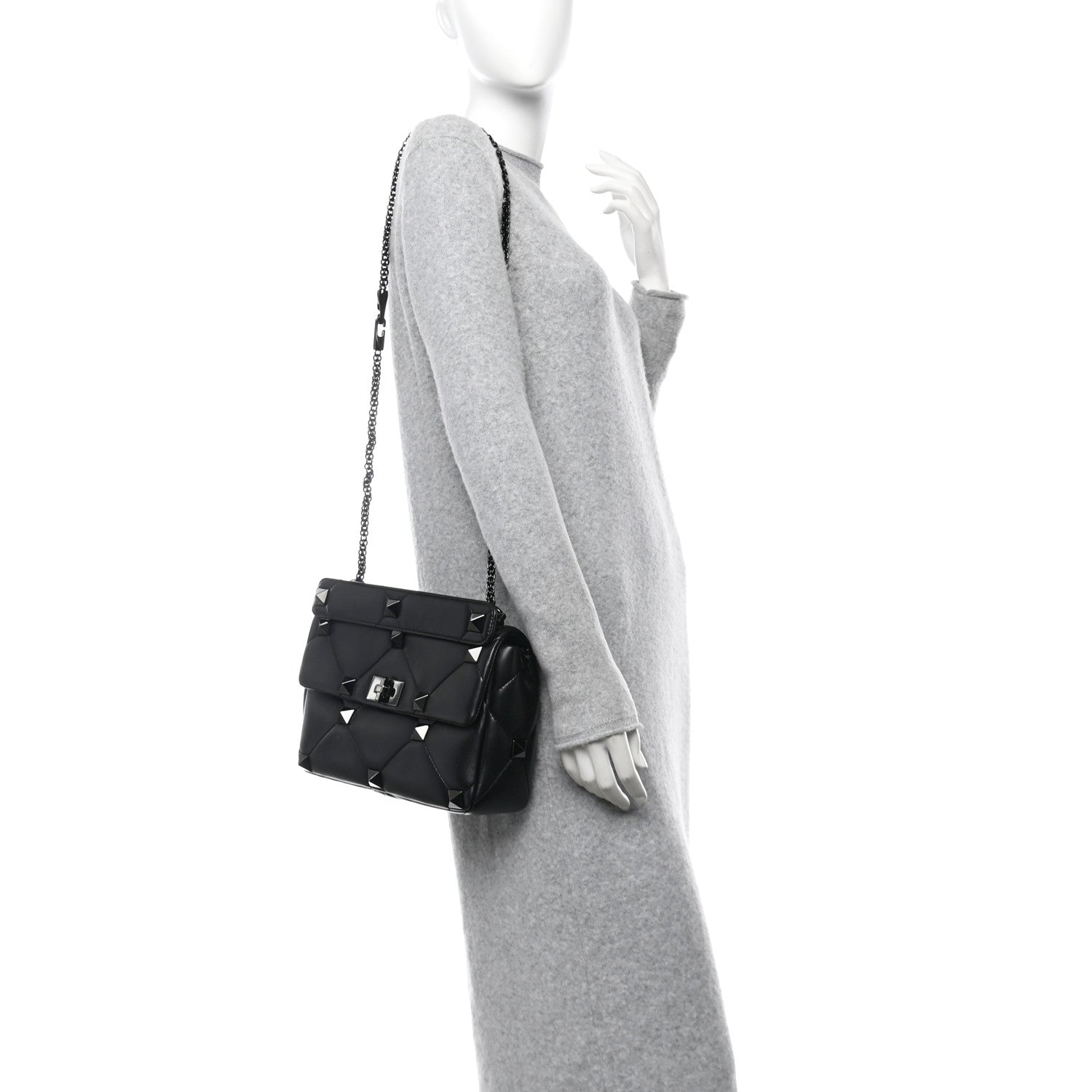 Valentino Garavani Nappa Monochrome Medium Roman Stud Shoulder Bag Black 2 of 9