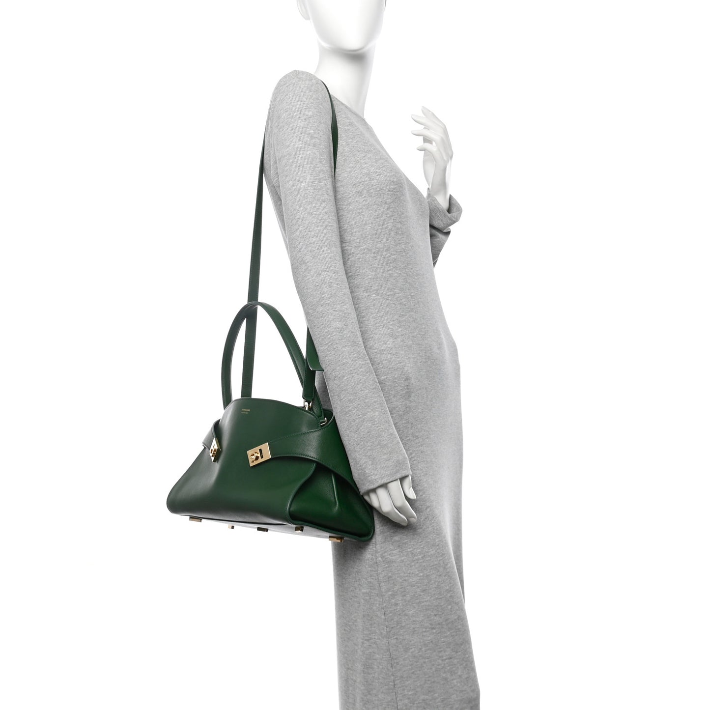 Calfskin Medium Hug Soft Shoulder Bag Forest Green
