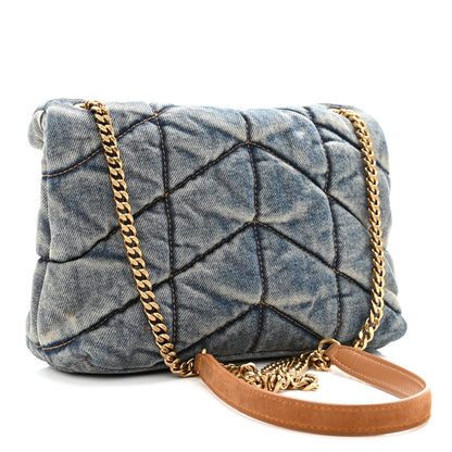 Saint Laurent Denim Quilted Toy Loulou Puffer Monogram Chain Satchel Blue Cinnamon 4 of 9
