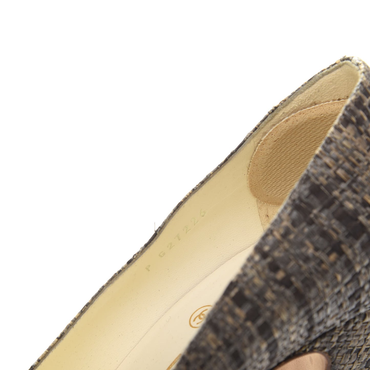 Raffia Patent Cap Toe CC Pumps 38 Brown Gold