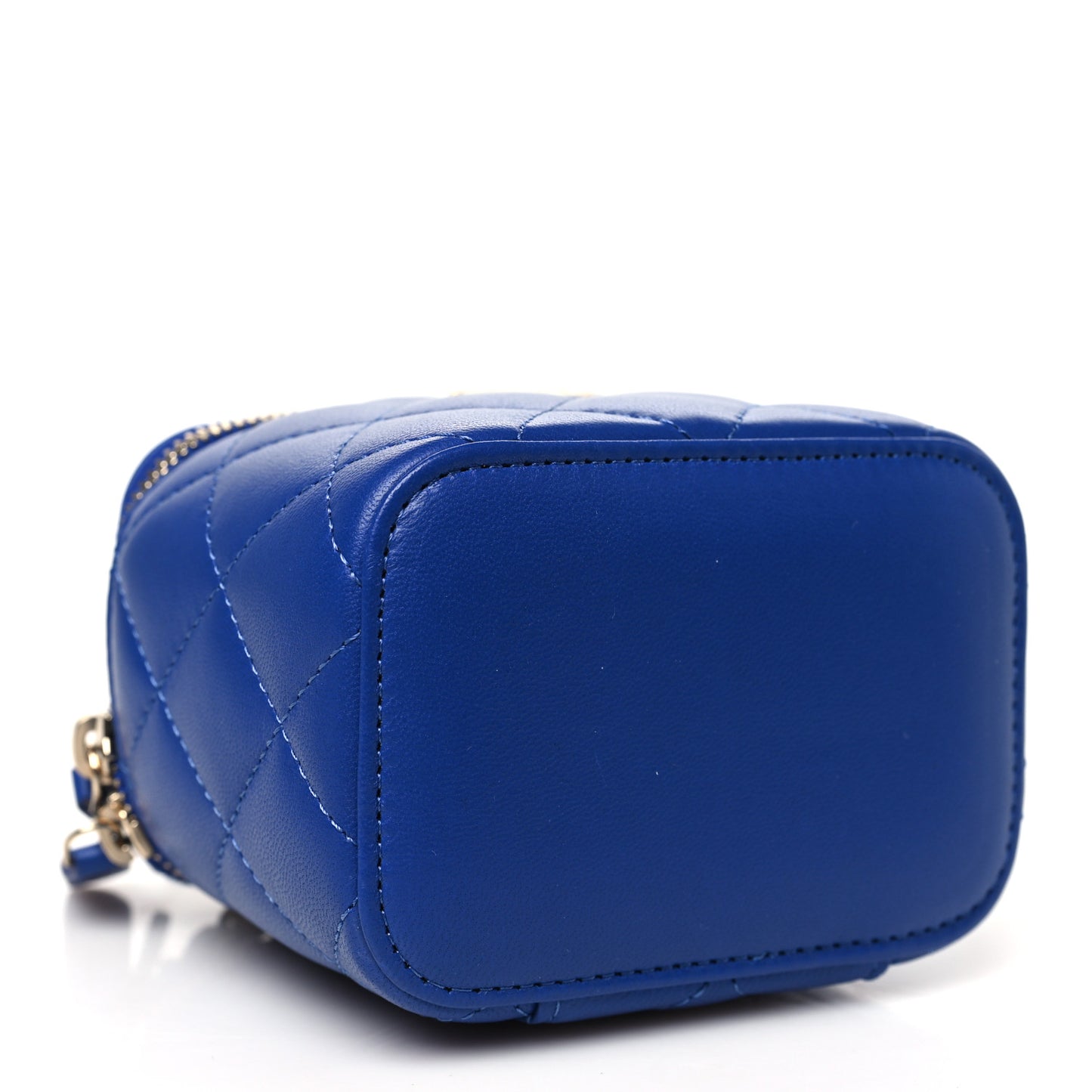 Lambskin Quilted Top Handle Mini Vanity Case With Chain Blue