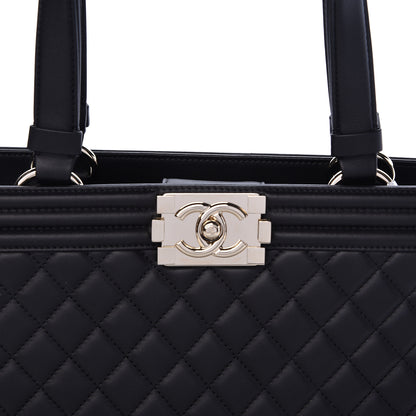 Chanel Calfskin Quilted Boy Shopping Tote Black 8 of 10
