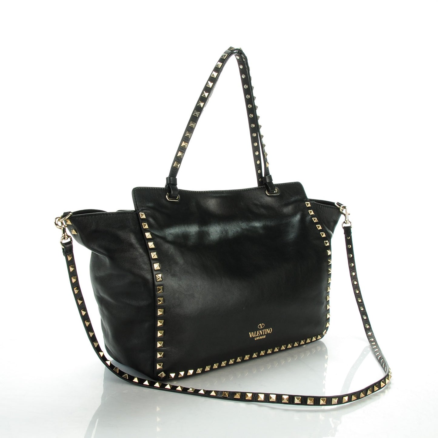 Vitello Medium Rockstud All Over Tote Black