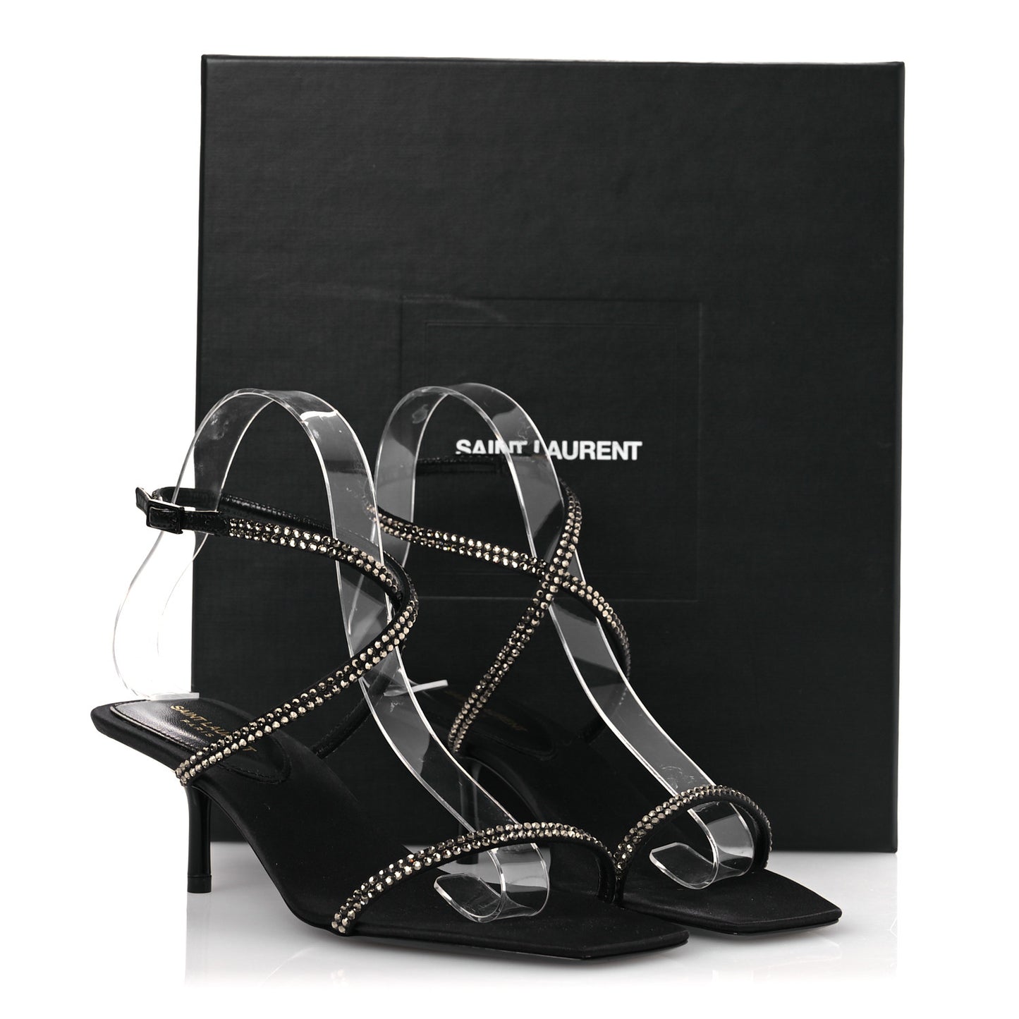 Crepe Satin Strass Baliqua 55 Ankle Strap Sandals 36 Black Greige