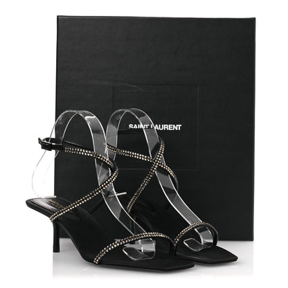 Saint Laurent Crepe Satin Strass Baliqua 55 Ankle Strap Sandals 36 Black Greige 11 of 11