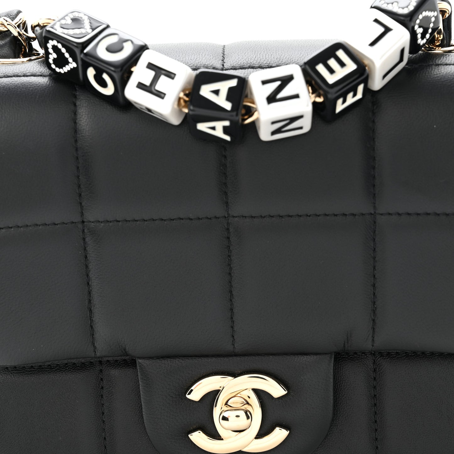Lambskin Resin Crystal Square Quilted Mini Monacoco Flap Black