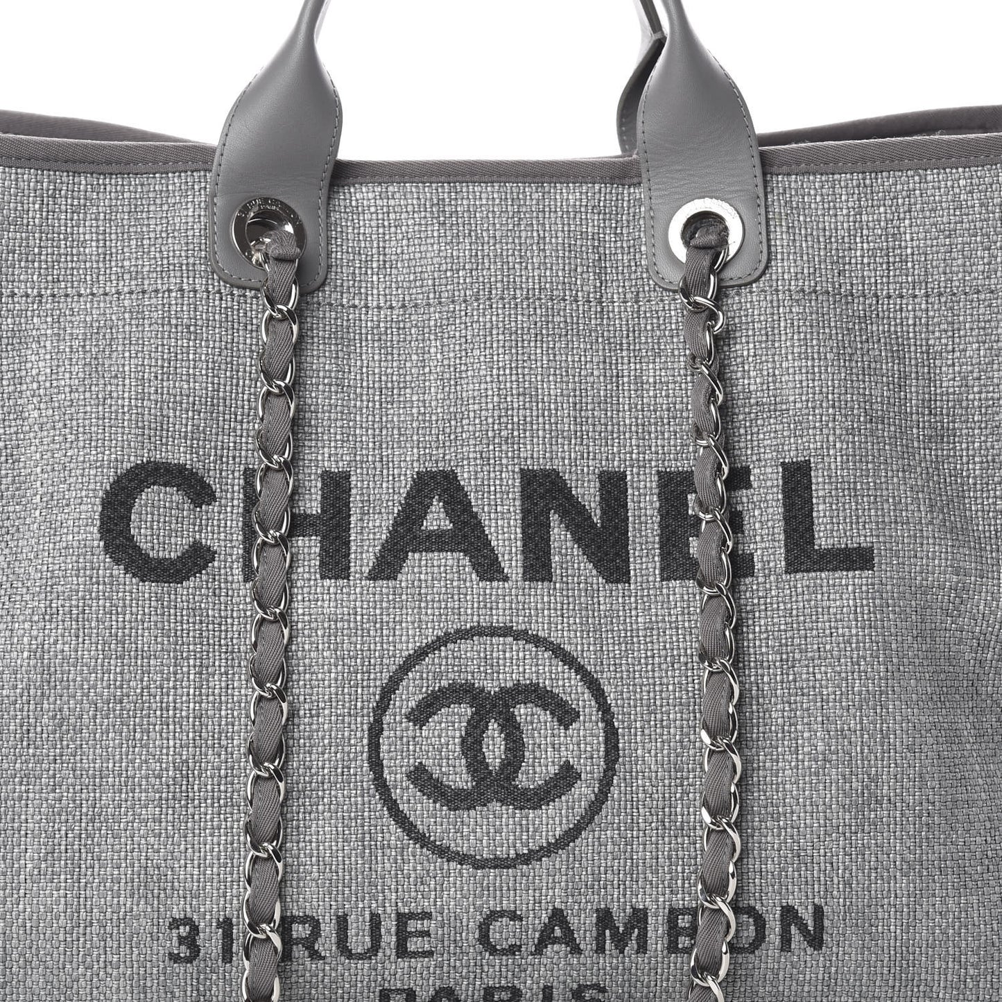 Woven Straw Raffia Medium Deauville Tote Grey