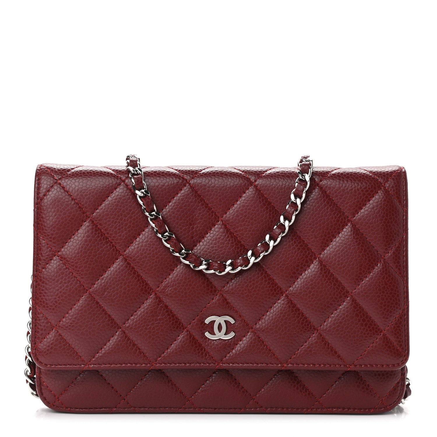 Chanel Caviar Quilted Wallet On Chain WOC Dark Red 1 of 12
