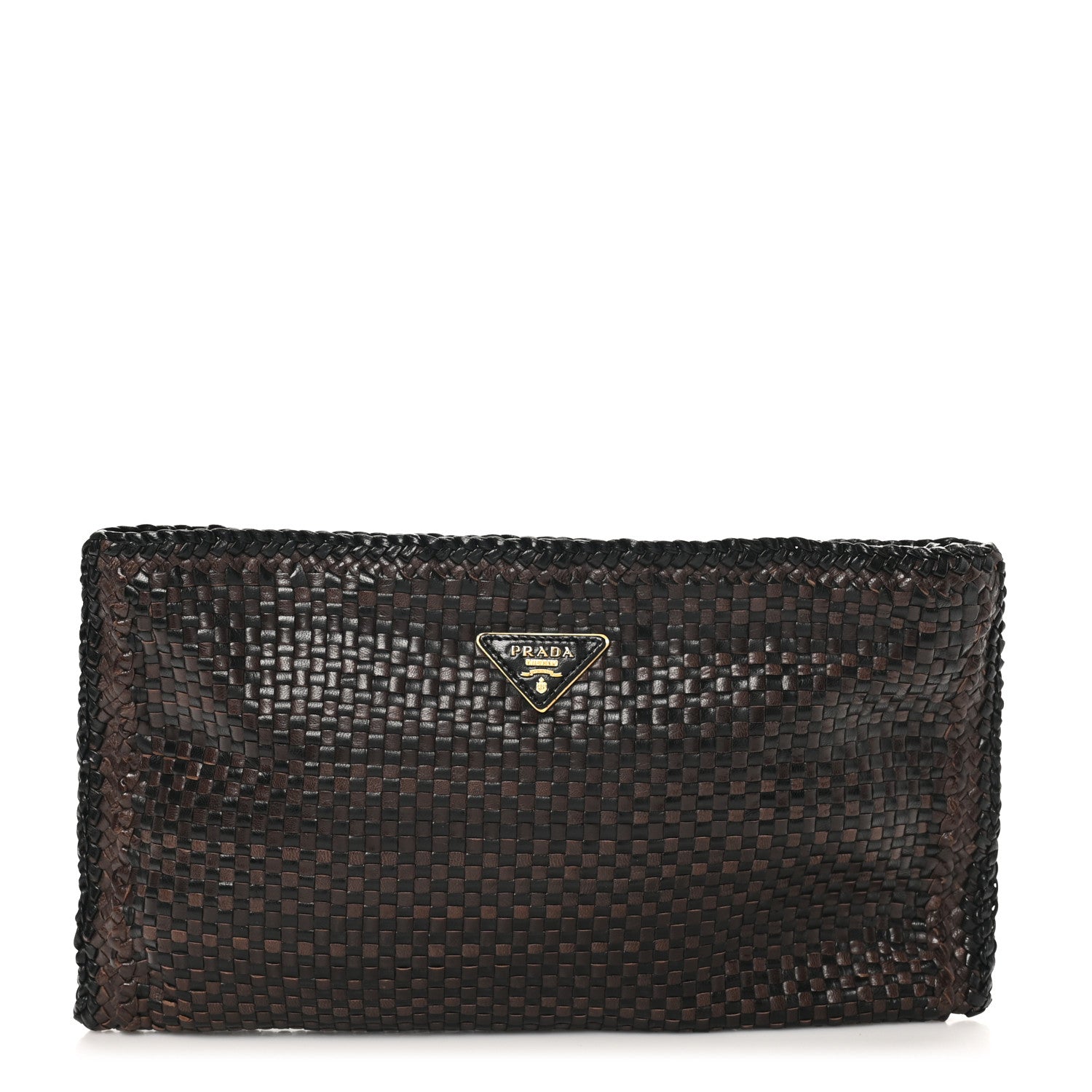 Prada Goatskin Woven Zip Clutch Moro Black 1 of 6