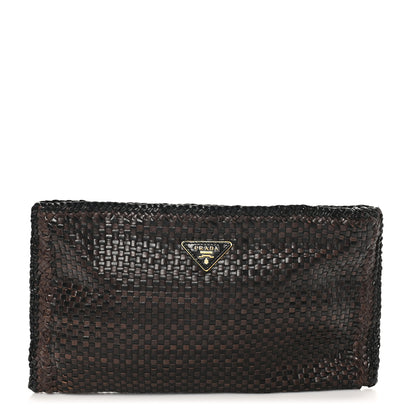 Prada Goatskin Woven Zip Clutch Moro Black 1 of 6