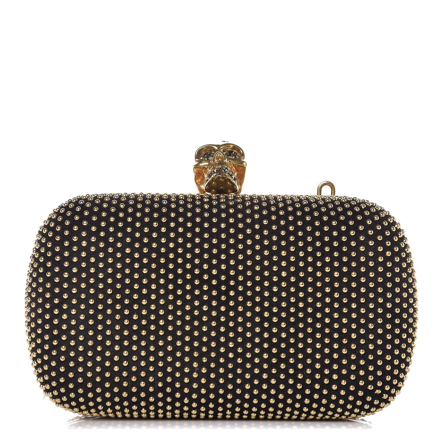 Suede Studded Skull Box Clutch Black