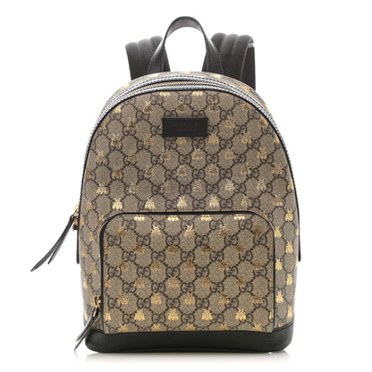 Gucci GG Supreme Monogram Bees Print Small Day Backpack Beige Oro Black 1 of 8