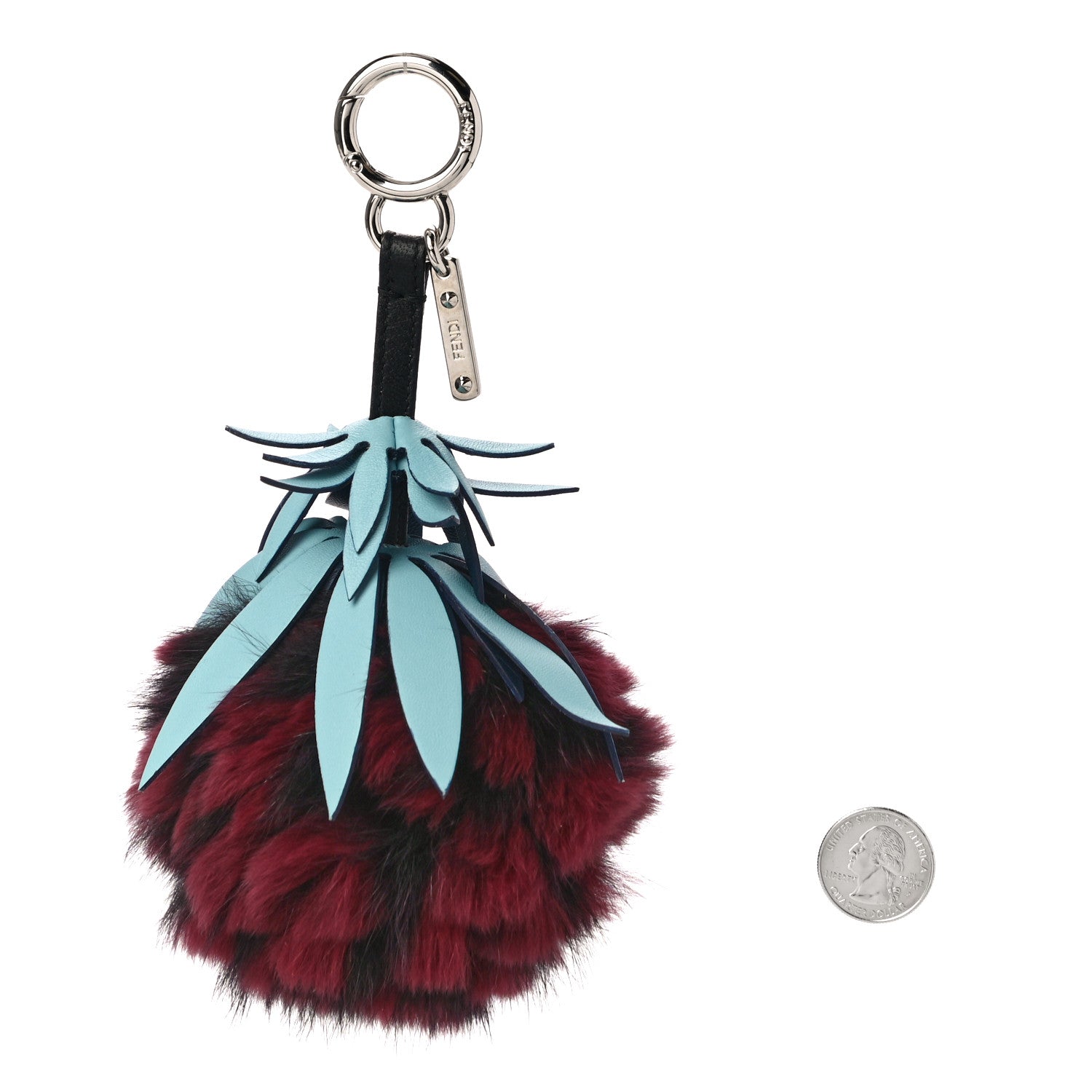 Fendi Fox Rabbit Fur Nappa Pineapple Bag Charm Bordeaux Turchese Pallido Multicolor 2 of 3
