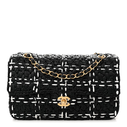 Chanel Raffia Effect Medium Tweedy Flap Bag Black White 1 of 10