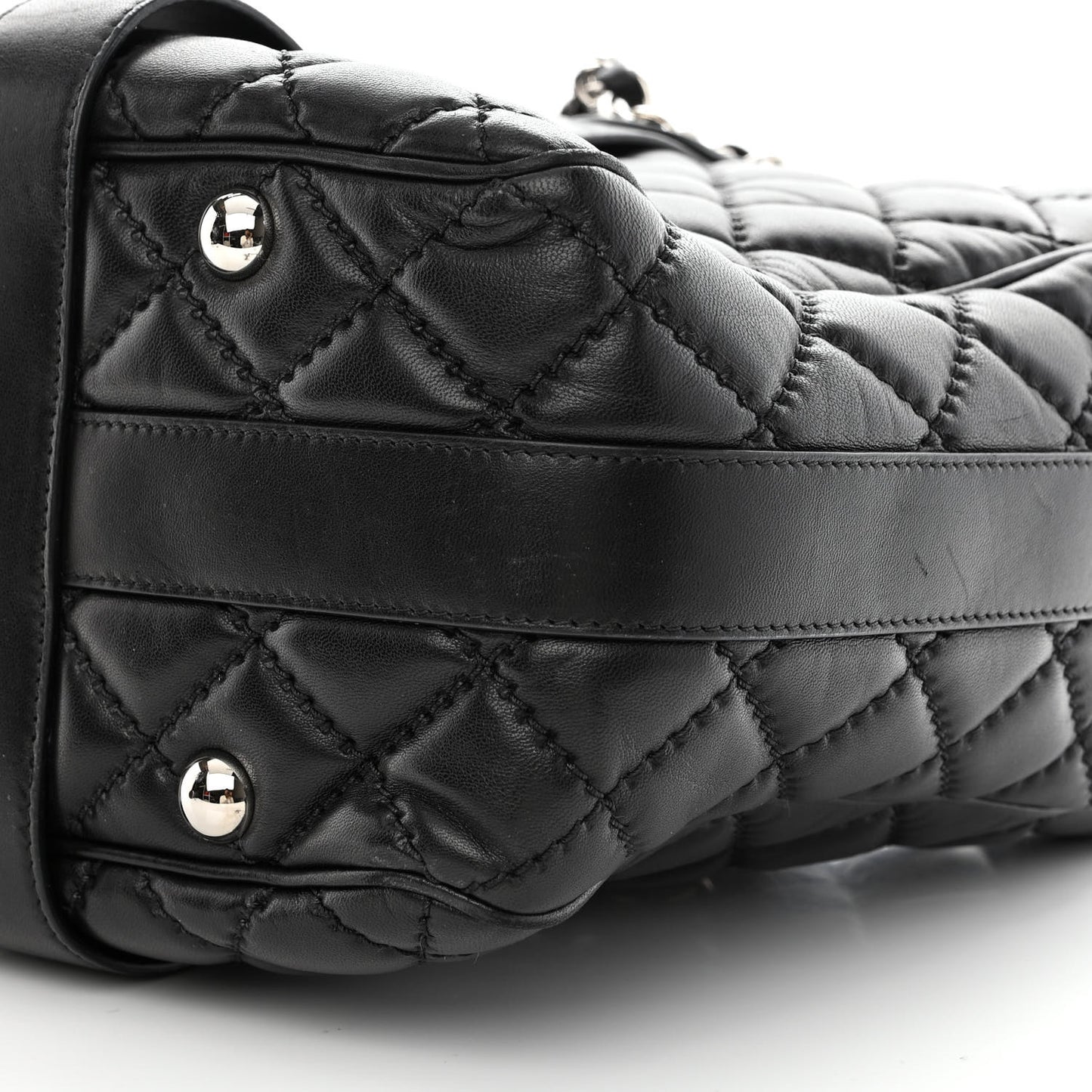 Lambskin Quilted Large Easy Carry Shopping Tote Black