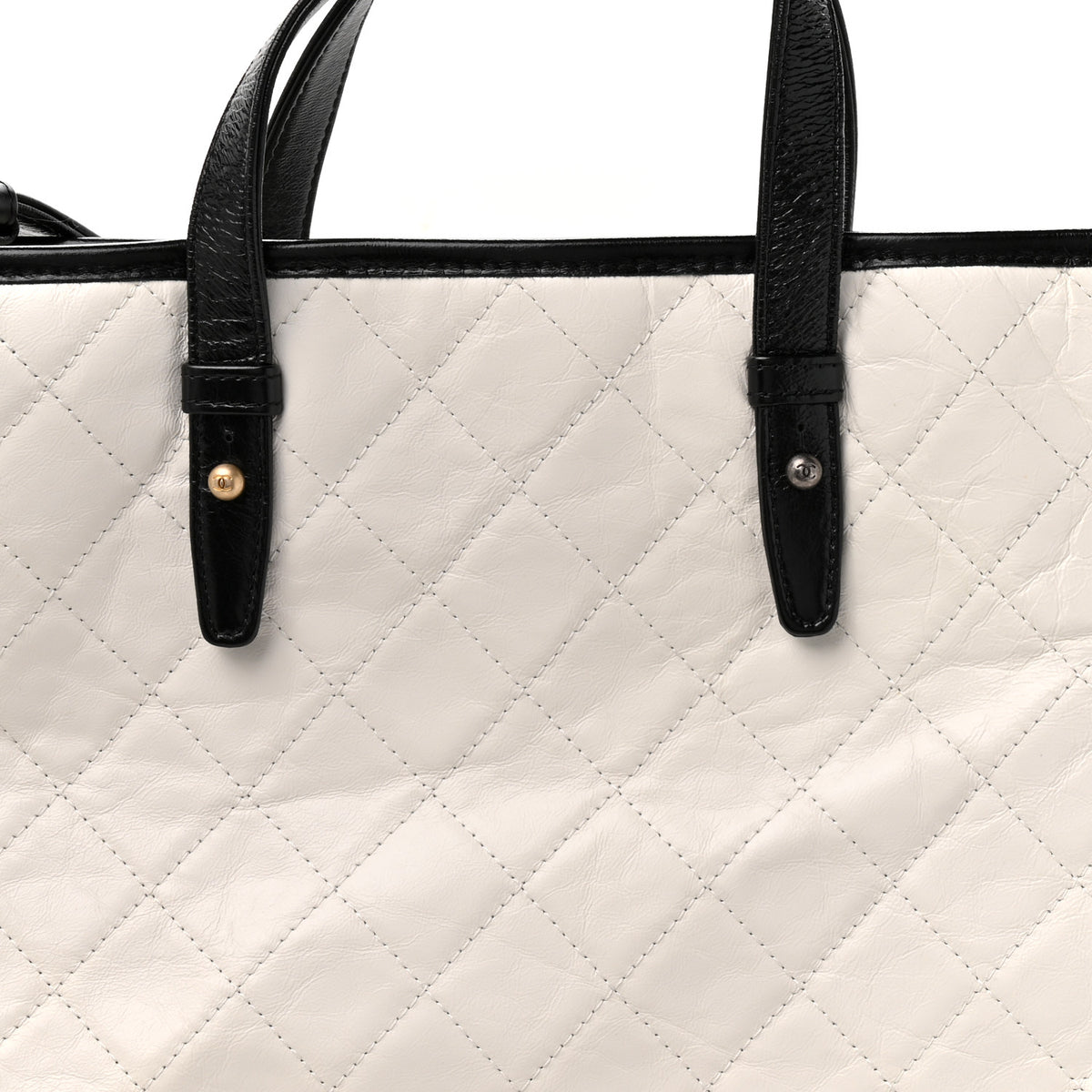 Aged Calfskin Quilted Large Gabrielle Shopping Tote White Black