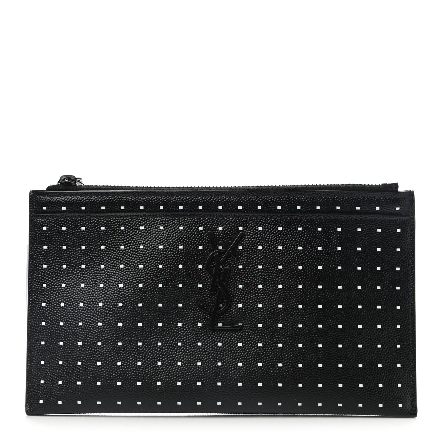 Saint Laurent Grain De Poudre Square Dot Zip Bill Pouch Black White 1 of 8