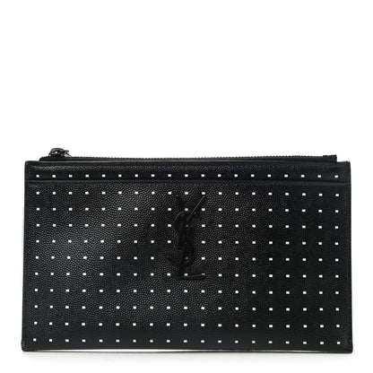Saint Laurent Grain De Poudre Square Dot Zip Bill Pouch Black White 1 of 8