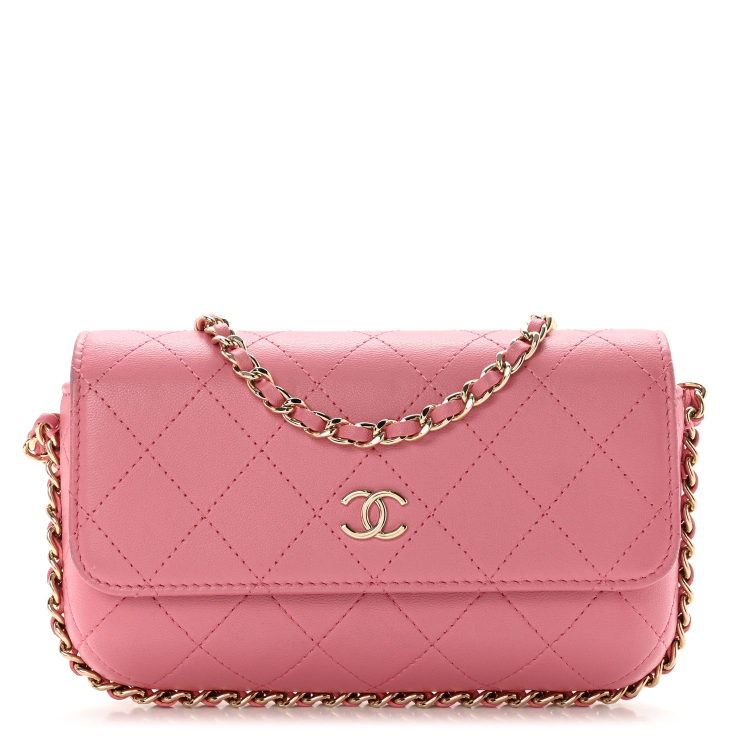 Chanel Calfskin Diamond Stitched Chain Around Flap Phone Holder Dark Pink 1 of 11