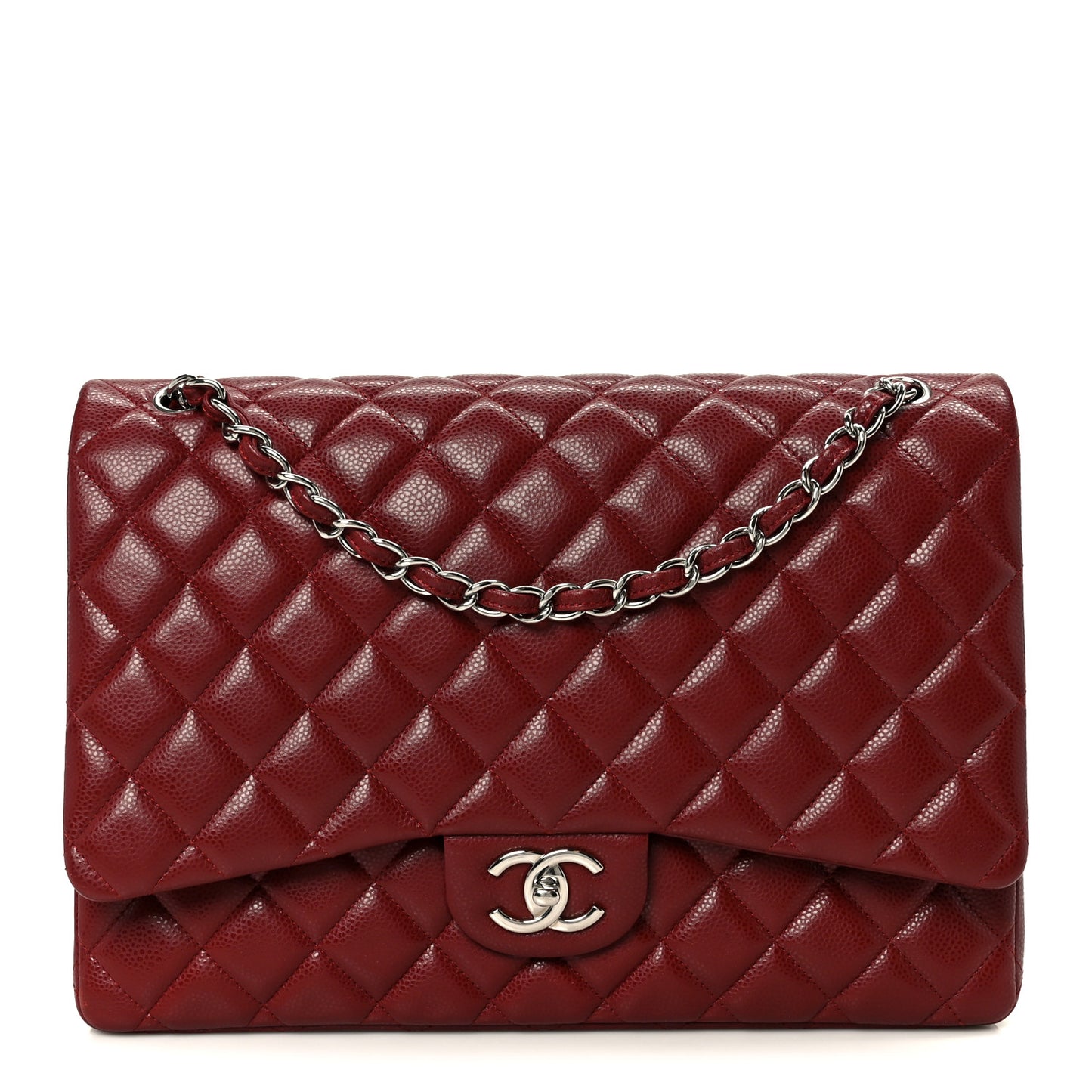 Caviar Quilted Maxi Double Flap Dark Red