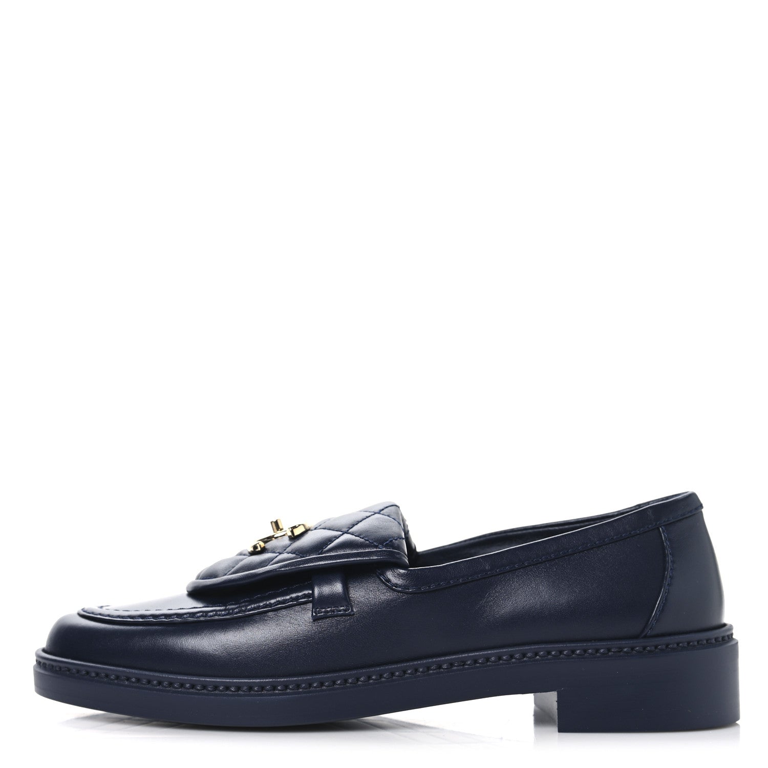 Chanel Lambskin Quilted CC Turnlock Loafers 38 Navy 1 of 9