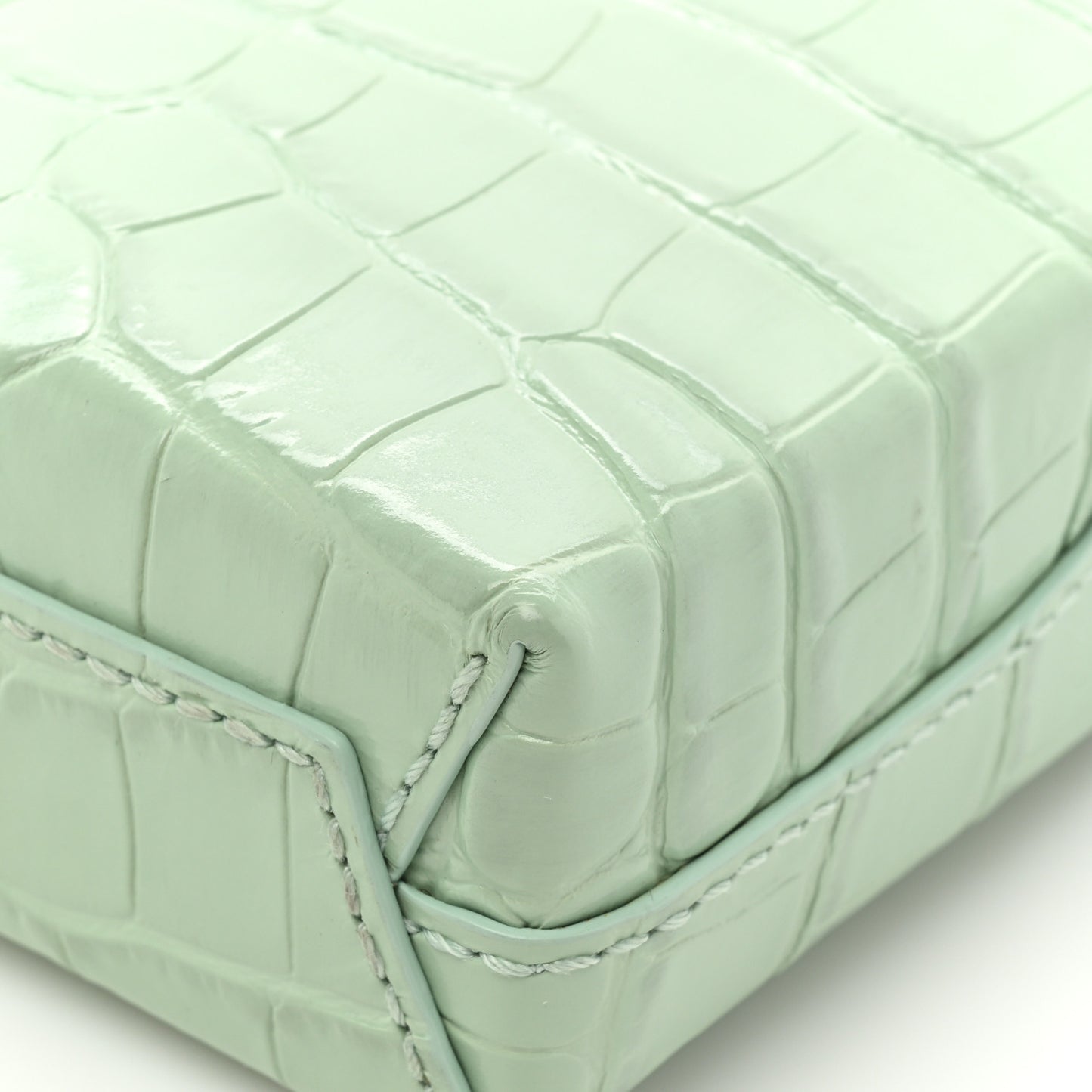 Shiny Calfskin Logo Crocodile Embossed Shopping Phone Holder Bag Light Green Black